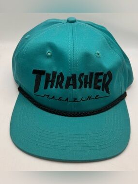 Thrasher Magazine EMBROIDERED MAG LOGO ROPE Snapback Skateboard Hat Teal Black